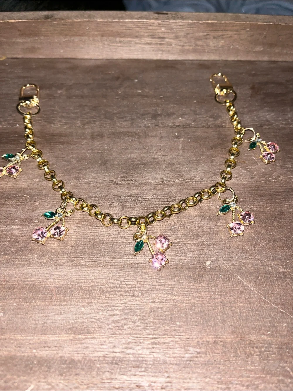 Gold Floral Charm Bracelet with Pink and Green Accents